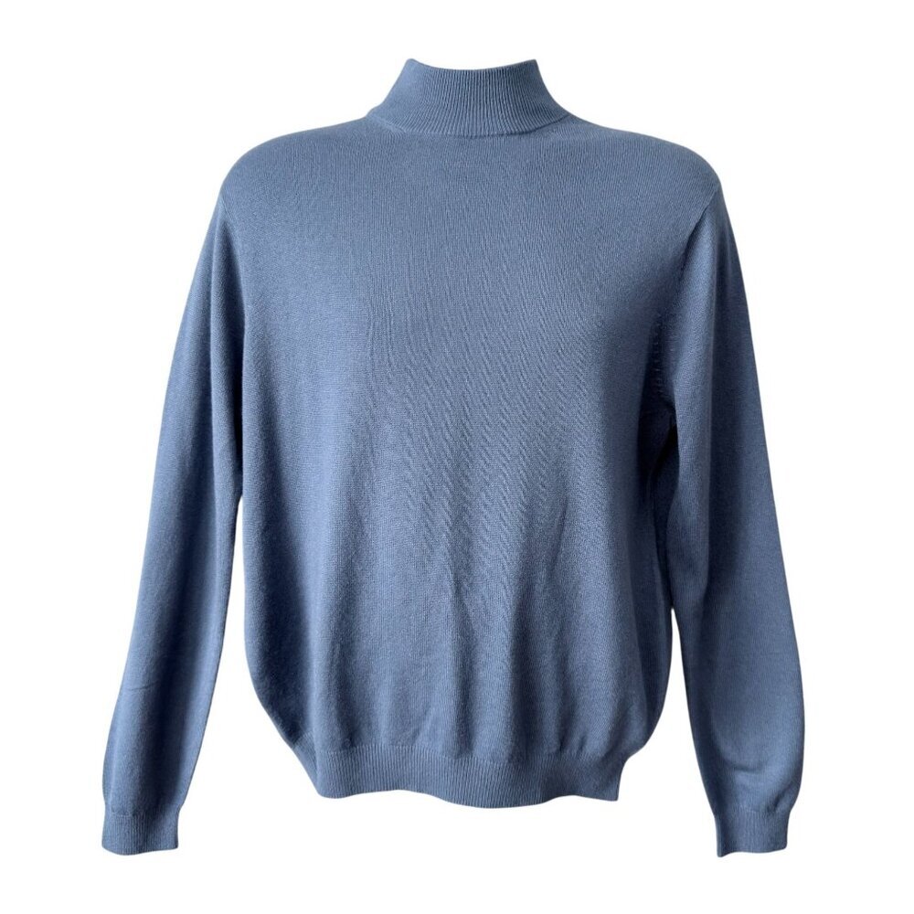 Paul Fredrick Mens Sweater M Silk Cashmere Mock Turtleneck Blue Blemish Free